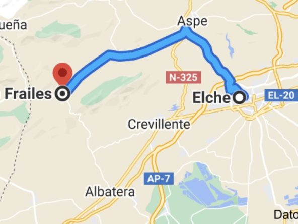 Route Elche naar Hondon de los Frailes