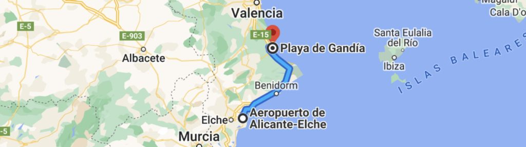 Route Alicante-Playa de Gandia