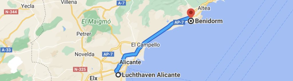 Route Alicante-Benidorm